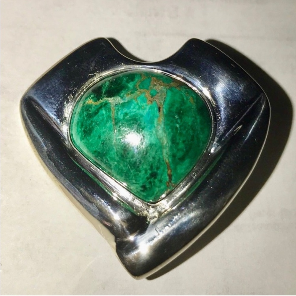 Vintage STERLING SILVER Green Amazonite Stone Pendant 925